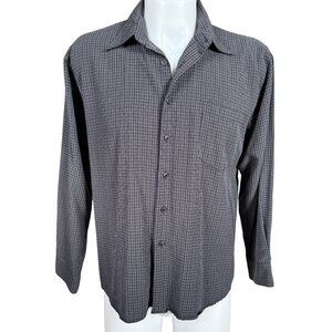 Bruno sueded men's blue plaid check collared button down long sleeve shirt L